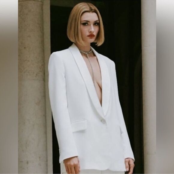 Zara Tuxedo Satin Lapel Collar Single Breasted Blazer L - Picture 1 of 5